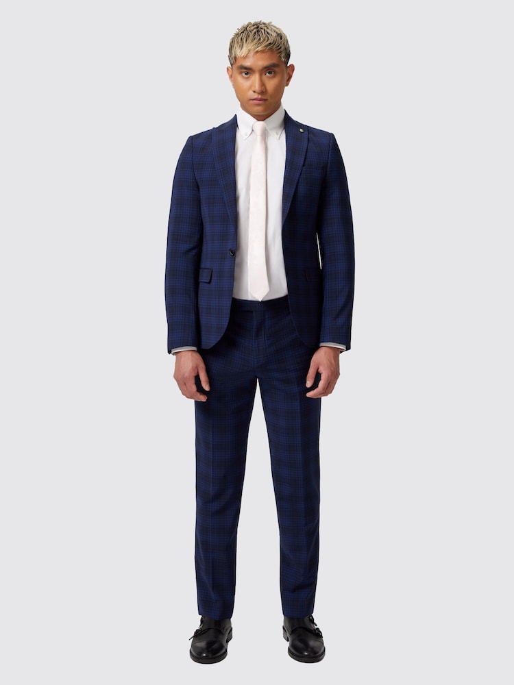 Twisted Tailor Blue Slim Fit Barlow Wool Check Jacket - Image 1 of 6