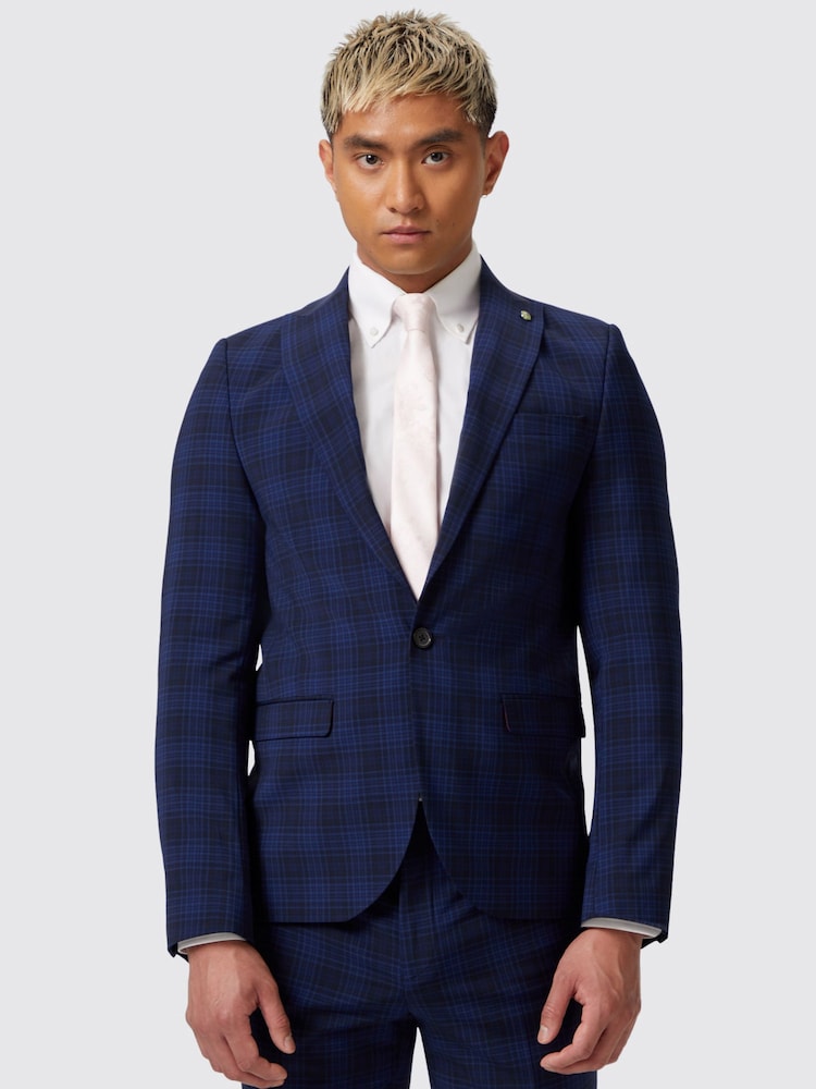 Twisted Tailor Blue Slim Fit Barlow Wool Check Jacket - Image 2 of 6
