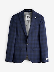 Twisted Tailor Blue Slim Fit Barlow Wool Check Jacket - Image 6 of 6