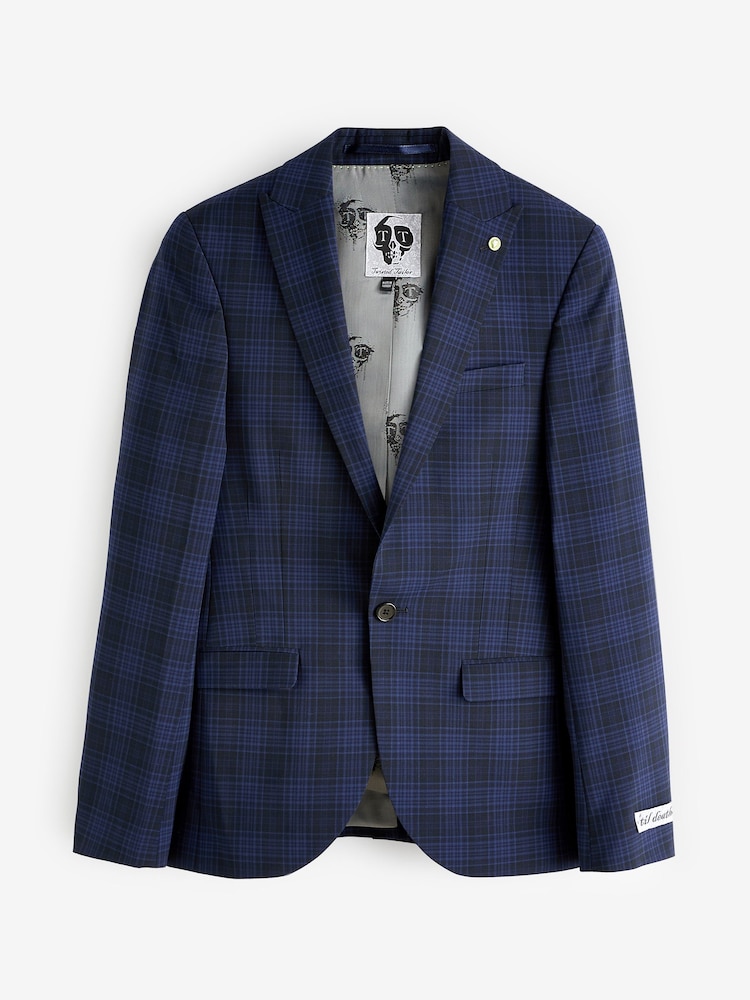 Twisted Tailor Blue Slim Fit Barlow Wool Check Jacket - Image 6 of 6