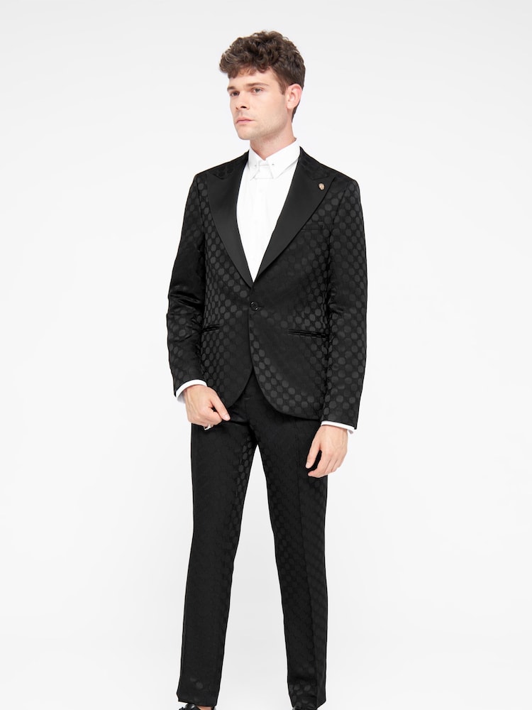 Twisted Tailor Black Slim Fit Papatya Jacquard Jacket - Image 1 of 6