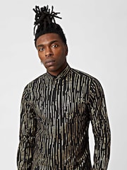 Twisted Tailor Black Slim Fit Sagrada Foiled Patterned 100% Cotton Shirt - Image 1 of 3