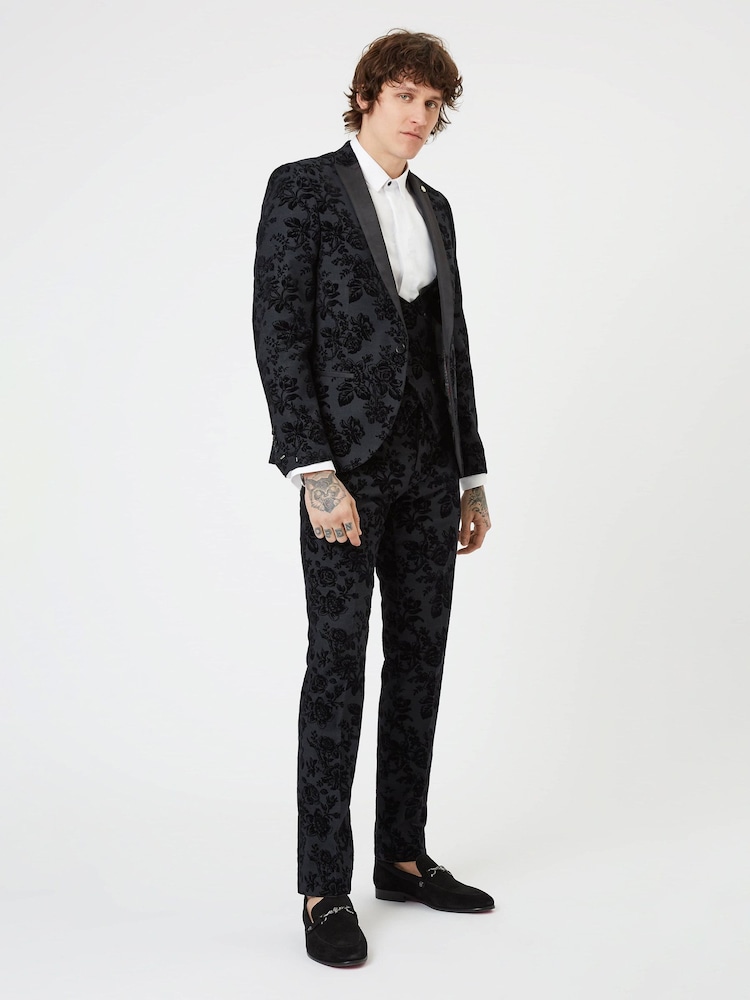 Twisted Tailor Black Skinny Fit Fleet Floral Tuxedo Jacket - Image 2 of 4