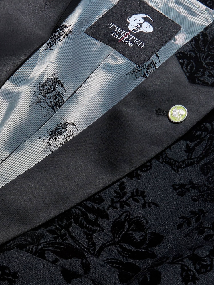 Twisted Tailor Black Skinny Fit Fleet Floral Tuxedo Jacket - Image 4 of 4