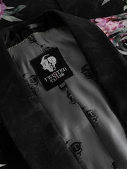 Twisted Tailor Black Skinny Fit Ikeda Cotton Floral Jacket - Image 4 of 5