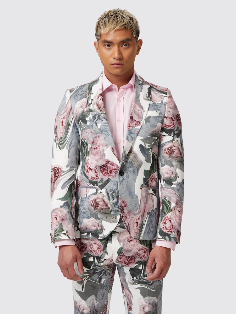 Twisted Tailor White Skinny Fit Dali Cotton Floral Jacket - Image 2 of 6