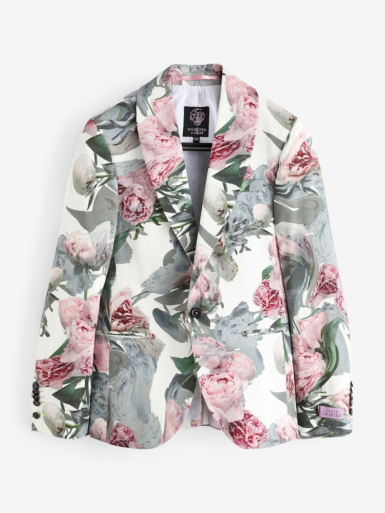 Twisted Tailor White Skinny Fit Dali Cotton Floral Jacket - Image 6 of 6