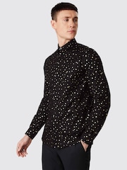 Twisted Tailor Black Skinny Fit Farrow Shirt With Black and Gold Spot Print - Image 1 of 3