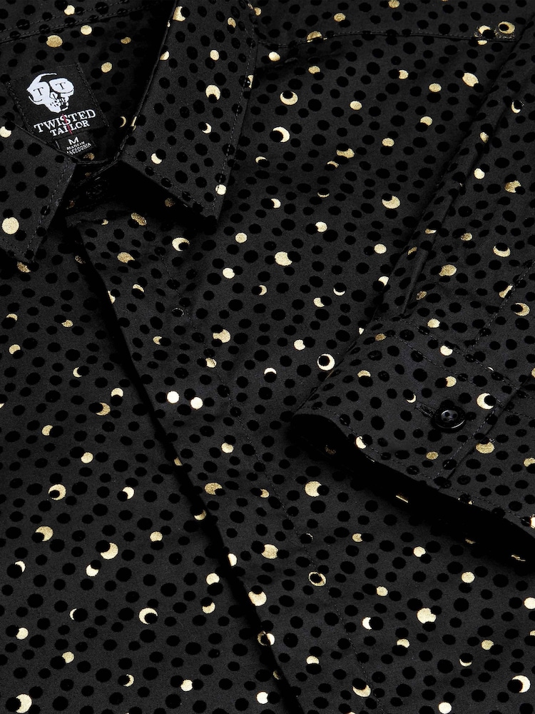 Twisted Tailor Black Skinny Fit Farrow Shirt With Black and Gold Spot Print - Image 3 of 3