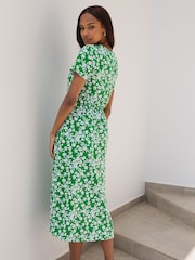 Threadbare Green Floral 100% Cotton Leopard Print Smock Style Midi Dress - Image 3 of 4