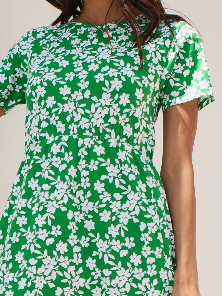 Threadbare Green Floral 100% Cotton Leopard Print Smock Style Midi Dress - Image 4 of 4 Threadbare Green Floral 100% Cotton Leopard Print Smock Style Midi Dress - Image 4 of 4