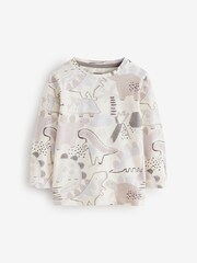 Ecru White 100% Cotton Dino Print Long Sleeve T-Shirt - Image 1 of 1