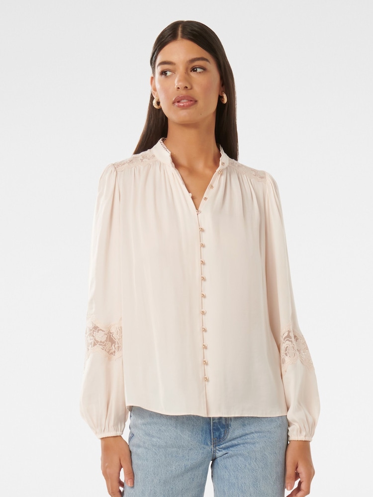 Forever New Cream Annalise Lace Sleeves Blouse - Image 1 of 5