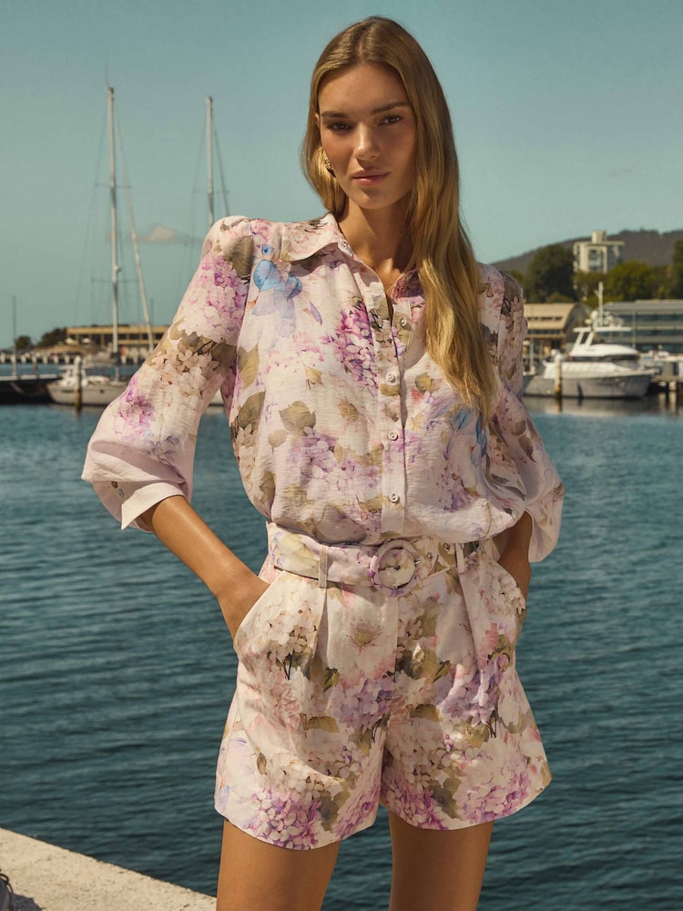 Forever New Cream Kiara Belted Shorts contains Linen - Image 1 of 5
