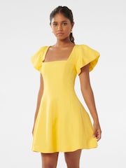 Forever New Yellow Petite Josie Petite Square Neck Mini Dress contains Linen - Image 1 of 5