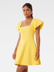 Forever New Yellow Petite Josie Petite Square Neck Mini Dress contains Linen - Image 3 of 5