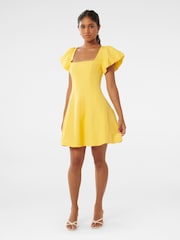 Forever New Yellow Petite Josie Petite Square Neck Mini Dress contains Linen - Image 5 of 5