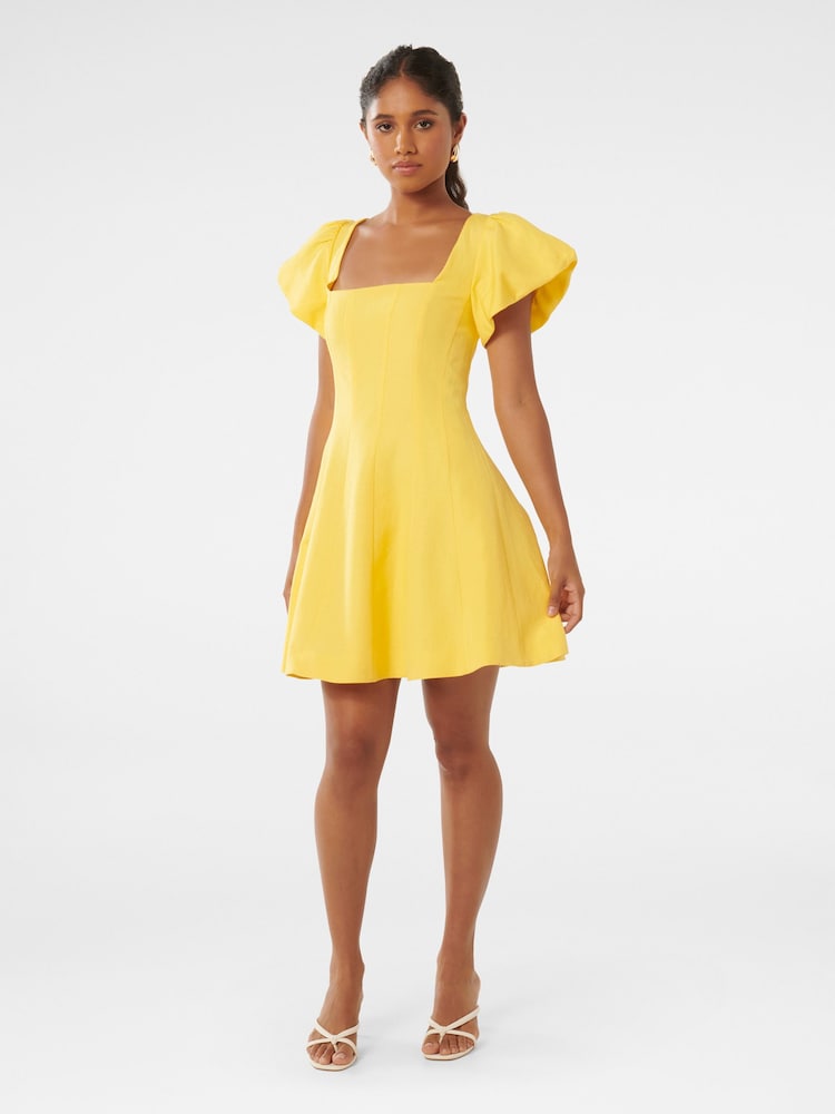 Forever New Yellow Petite Josie Petite Square Neck Mini Dress contains Linen - Image 5 of 5