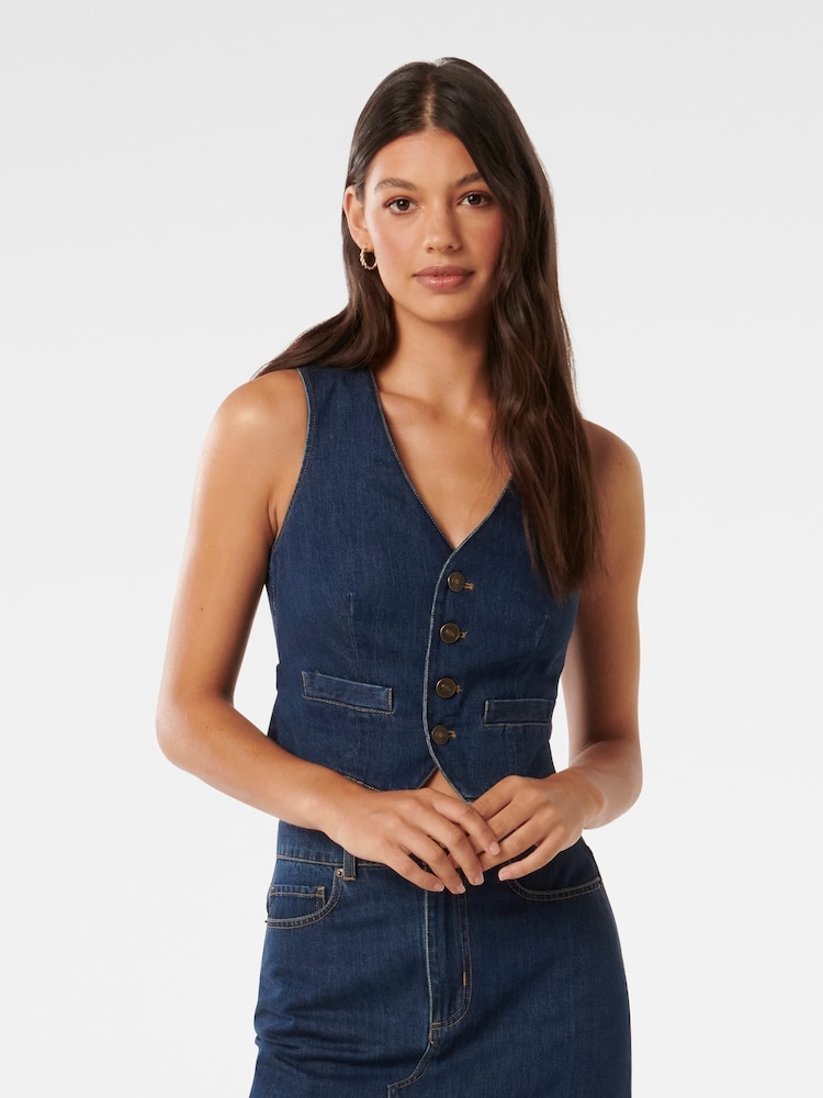 Forever New Blue Dallas Denim Waistcoat - Image 1 of 5