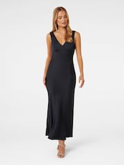Forever New Blue Petite Cameron Petite V-Neck Satin Maxi Dress - Image 1 of 4
