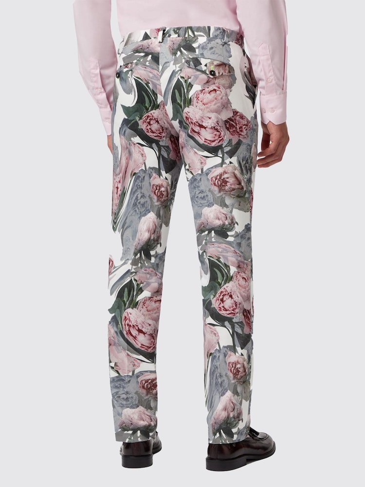 Twisted Tailor White Skinny Fit Dali Cotton Floral Trousers - Image 2 of 4