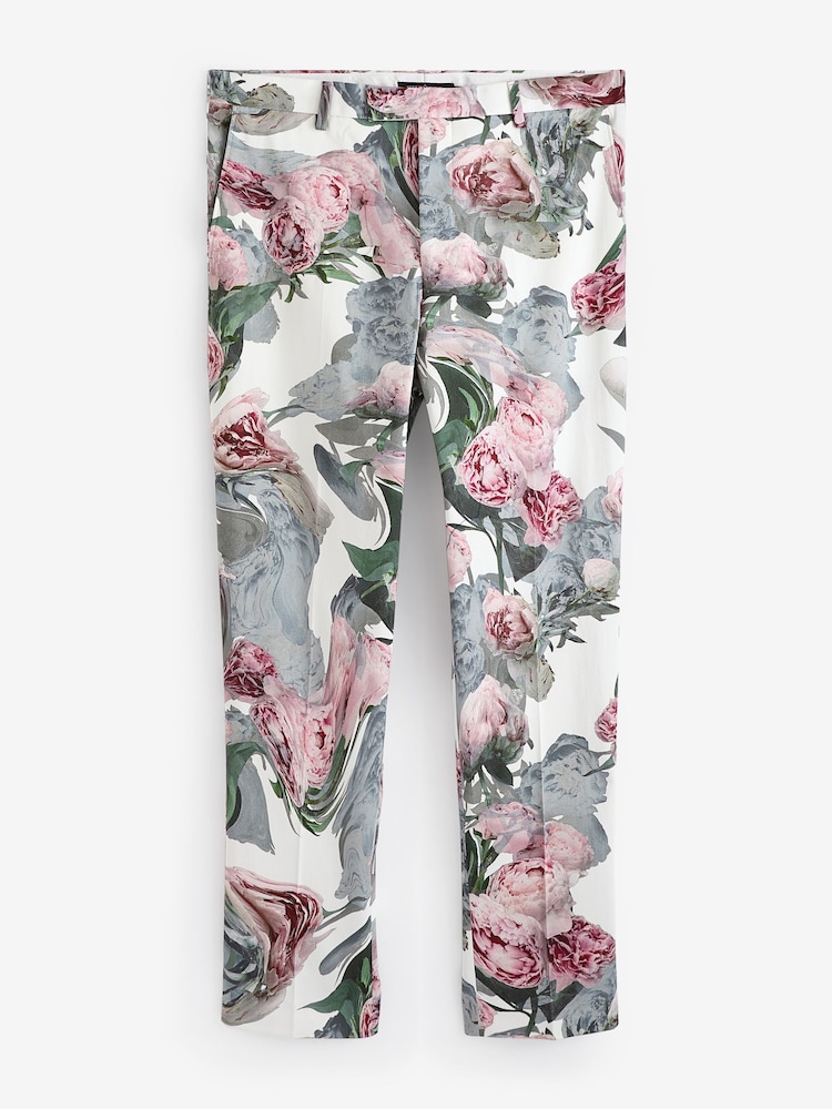 Twisted Tailor White Skinny Fit Dali Cotton Floral Trousers - Image 4 of 4