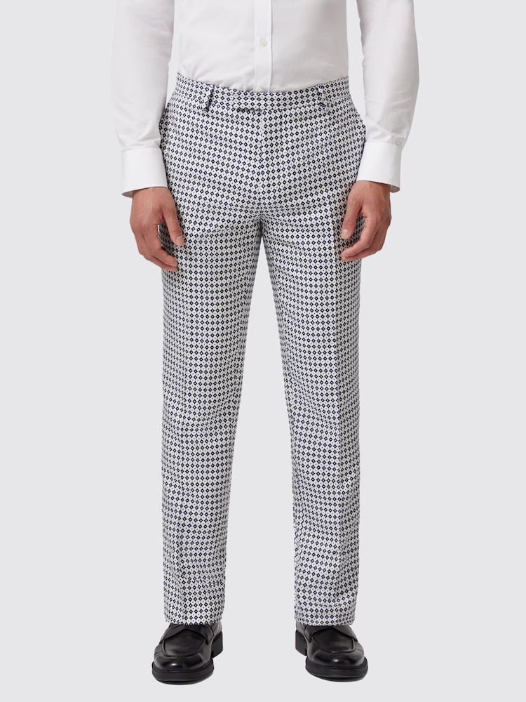 Twisted Tailor White Slim Fit Siorek Jacquard Trousers - Image 1 of 4