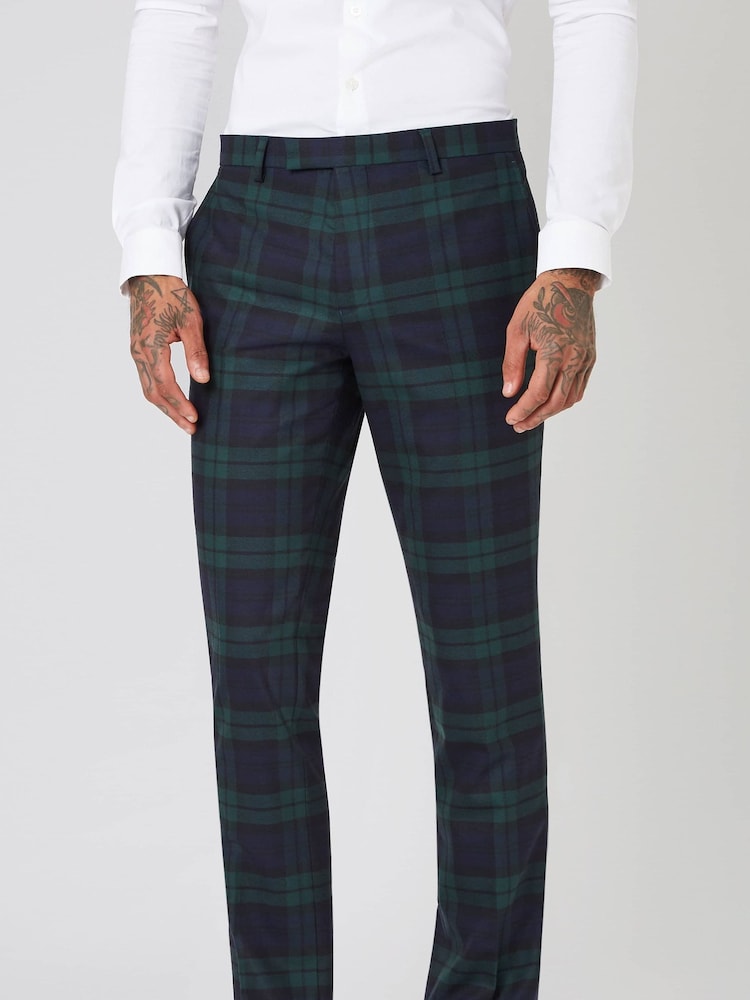 Twisted Tailor Green Skinny Fit Ginger Wool Tartan Trousers - Image 1 of 5