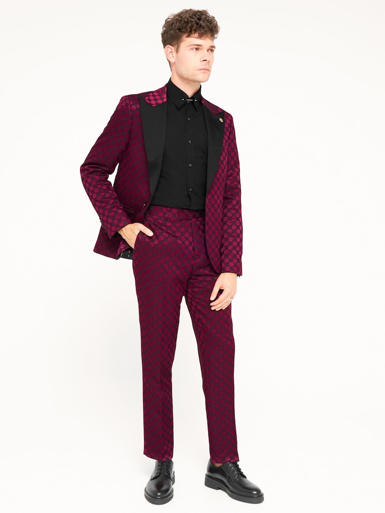 Twisted Tailor Purple Slim Fit Papatya Jacquard Trousers - Image 1 of 3