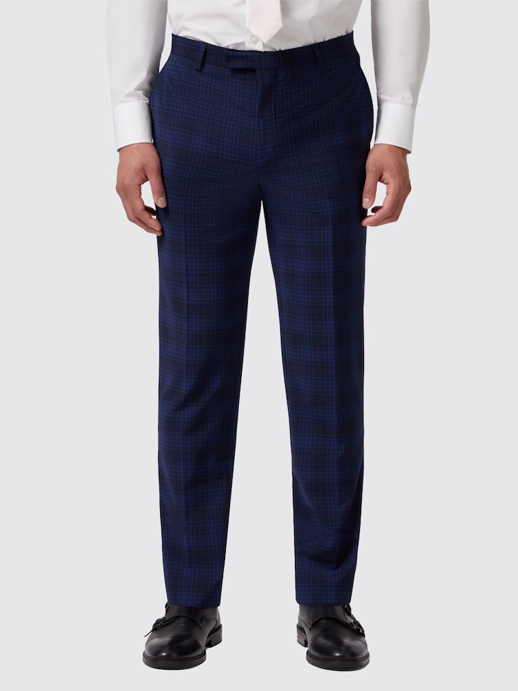 Twisted Tailor Blue Slim Fit Barlow Wool Check Trousers - Image 1 of 4