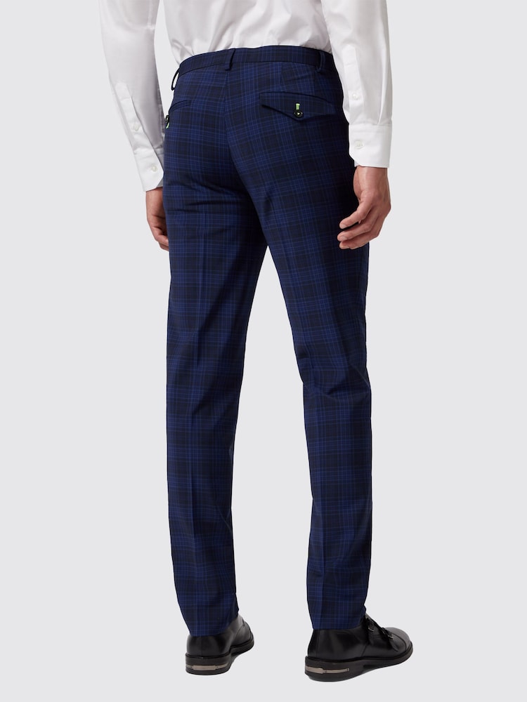 Twisted Tailor Blue Slim Fit Barlow Wool Check Trousers - Image 2 of 4