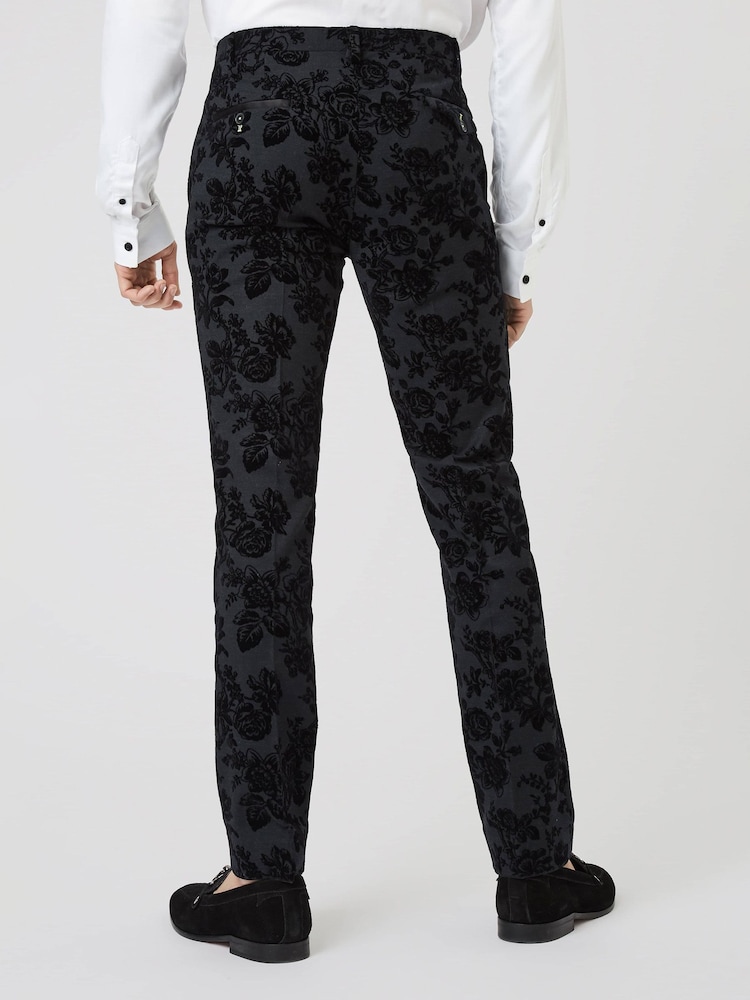 Twisted Tailor Black Skinny Fit Fleet Floral Tuxedo Trousers - Image 2 of 3