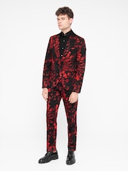 Twisted Tailor Red Skinny Fit Heron Floral Cotton Trousers - Image 1 of 4