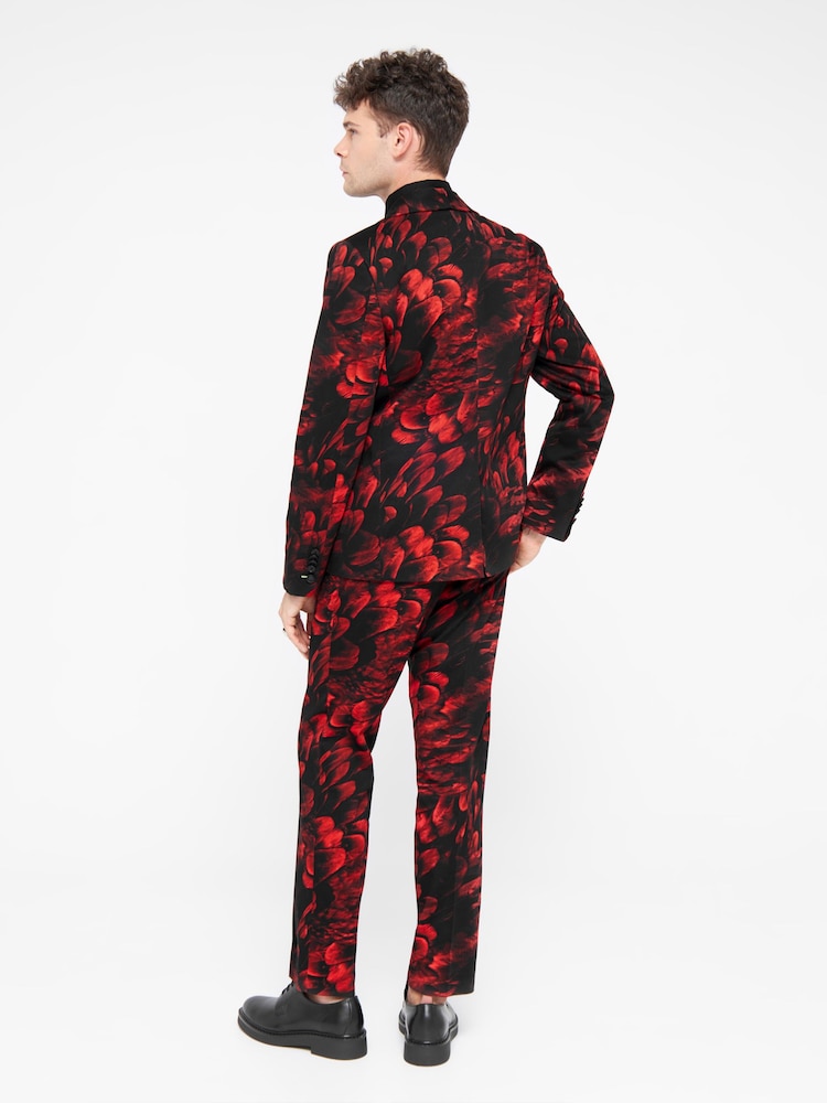 Twisted Tailor Red Skinny Fit Heron Floral Cotton Trousers - Image 2 of 4