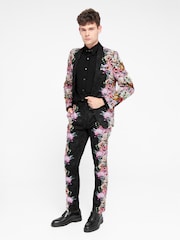 Twisted Tailor Black Skinny Fit Ikeda Cotton Floral Trousers - Image 1 of 8