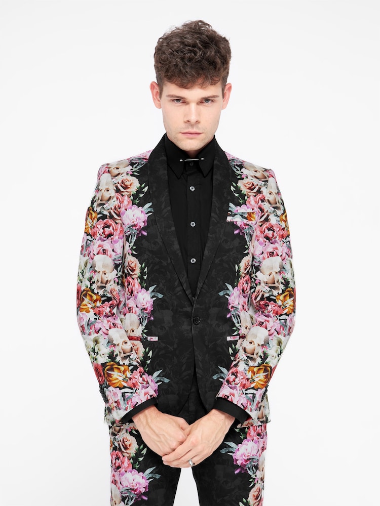 Twisted Tailor Black Skinny Fit Ikeda Cotton Floral Trousers - Image 2 of 8
