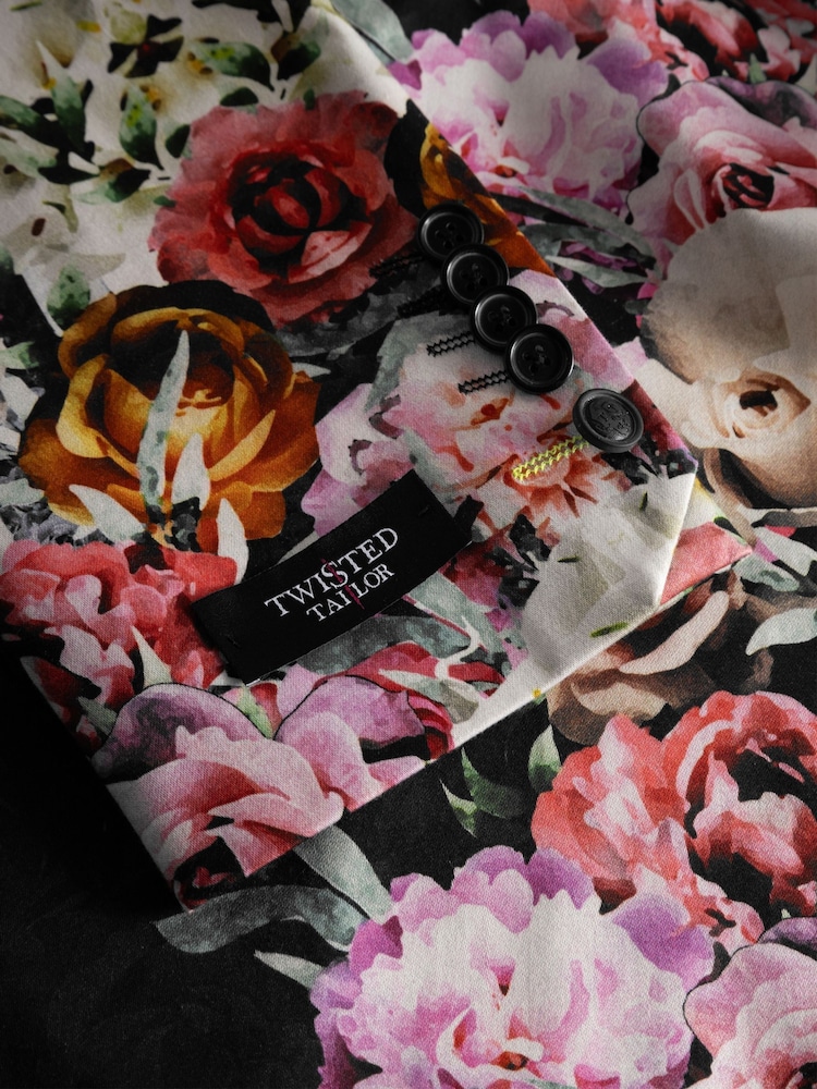 Twisted Tailor Black Skinny Fit Ikeda Cotton Floral Trousers - Image 8 of 8