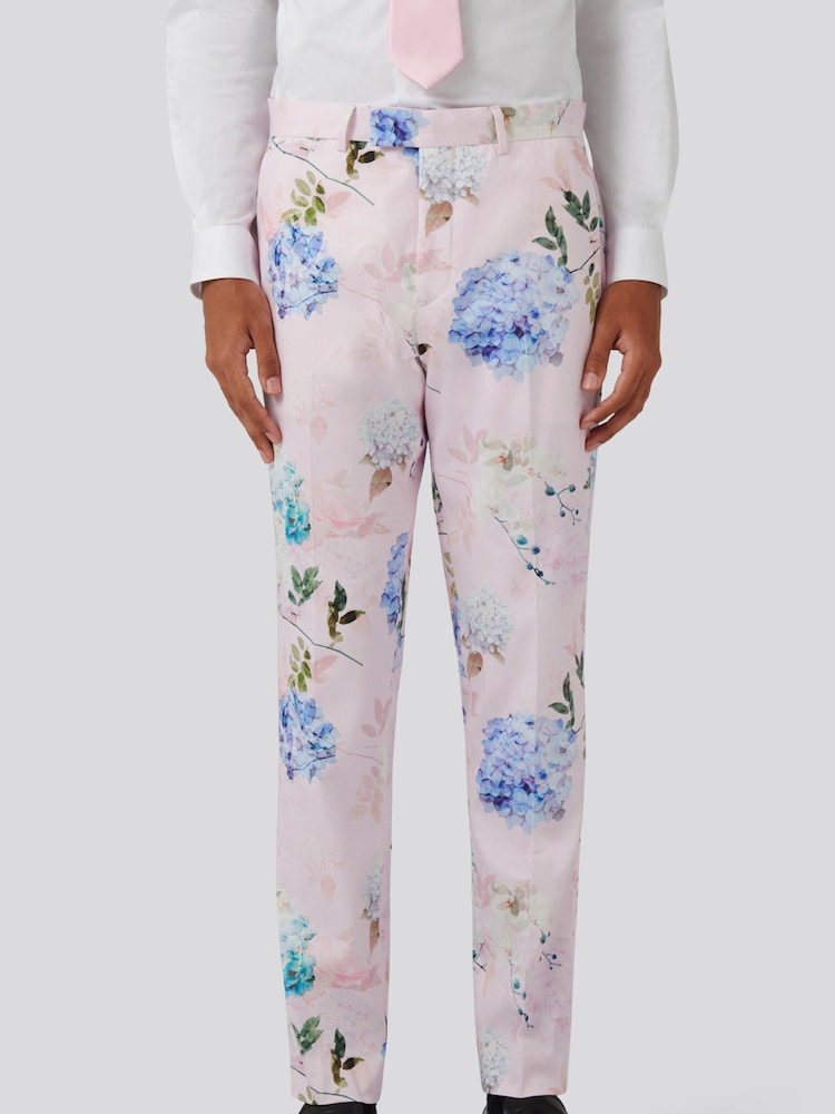 Twisted Tailor Pink Skinny Fit Pickhurst Floral Cotton Trousers - Image 1 of 4