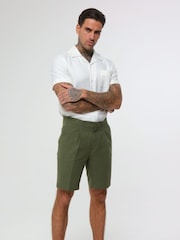 Harry Brown Green Decorate Cotton Linen Blend Shorts - Image 1 of 4