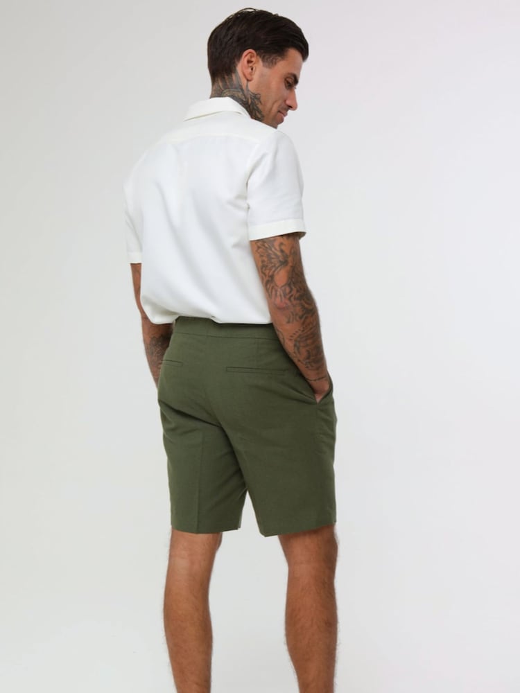 Harry Brown Green Decorate Cotton Linen Blend Shorts - Image 2 of 4
