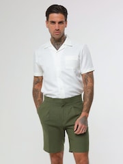 Harry Brown Green Decorate Cotton Linen Blend Shorts - Image 3 of 4
