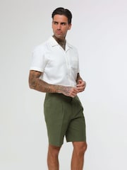 Harry Brown Green Decorate Cotton Linen Blend Shorts - Image 4 of 4