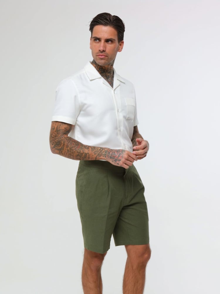 Harry Brown Green Decorate Cotton Linen Blend Shorts - Image 4 of 4