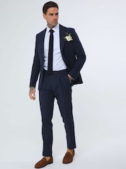 Harry Brown Navy Blue Decorate Cotton Linen Blend Regular Fit Trousers - Image 1 of 4