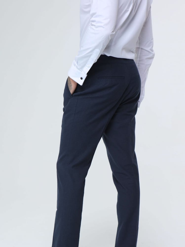 Harry Brown Navy Blue Decorate Cotton Linen Blend Regular Fit Trousers - Image 2 of 4 Harry Brown Navy Blue Decorate Cotton Linen Blend Regular Fit Trousers - Image 2 of 4
