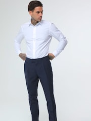 Harry Brown Navy Blue Decorate Cotton Linen Blend Regular Fit Trousers - Image 3 of 4