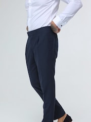 Harry Brown Navy Blue Decorate Cotton Linen Blend Regular Fit Trousers - Image 4 of 4