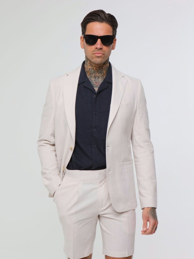Harry Brown Natural Decorate Cotton Linen Blend Shorts - Image 4 of 4