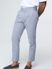 Harry Brown Blue Deakin Cotton Linen Seersucker Tailored Fit Trousers - Image 1 of 7