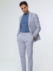 Harry Brown Blue Deakin Cotton Linen Seersucker Tailored Fit Trousers - Image 3 of 7
